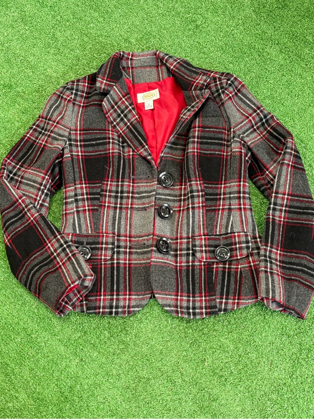 Talbots Woman’s Plaid Blazer in Red, Black & Gray
